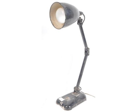 Memlite - A retro vintage original 1950s industrial factory work anglepoise desk lamp light having a shaped conical shade wit