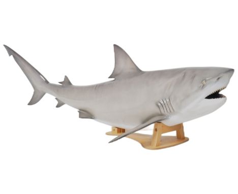 River Monsters - A large contemporary formed fiberglass model / free standing display of a Great White Shark. Painted feature