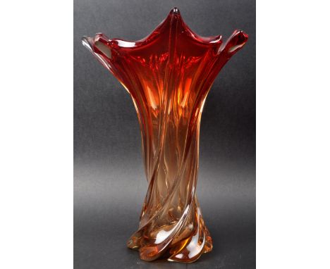 A large mid 20th Century 1960s Italian Murano studio art glass vase having a pulled rim with crimpled detailing throughout wi