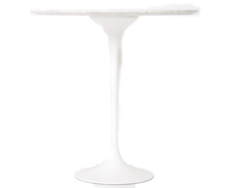 A contemporary designer tulip style side / lamp table / occasional table in the manner of Eero Saarinen. Circular white carra