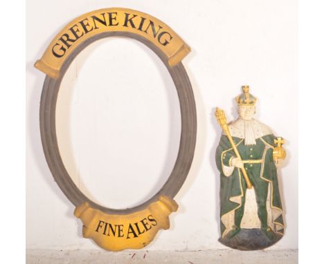 A large and impressive advertising point of sale shop display pub brewery breweriana sign for Greene King. Features an enamel