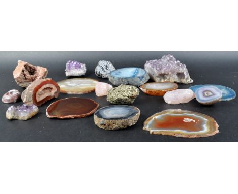 Crystals / Mineral Specimens - A selection of 20th Century natural and polished crystal fragments including blue Agate, Ameth