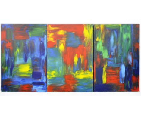 Frances Bildner Corporate Abstract British Artist - A contemporary three part modern art acrylic on canvas abstract expressio