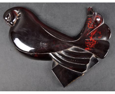 A vintage 20th Century Art Deco moulded cherry coloured bakelite ornament / home décor display of a white dove. Repair to plu