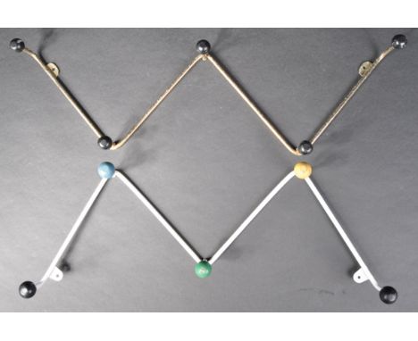 A pair of retro mid 20th Century wirework atomic / sputnik inspired coat hook / racks. The hooks having W shape metal wired b