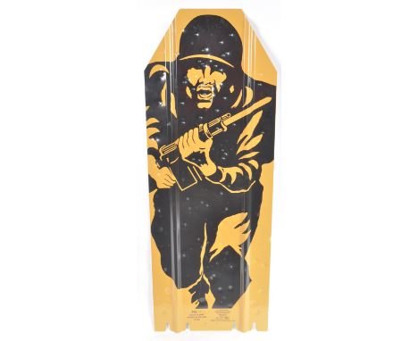 FIG 11 - Black On Buff - A contemporary painted aluminium shooting target on the form of a charging soldier. Makers marks to 