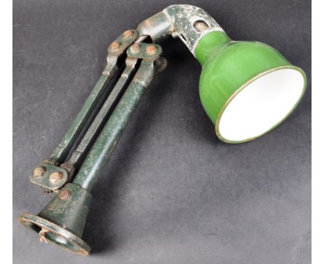 Mek-Elek - A retro vintage early to mid 20th Century industrial factory desktop / work desk anglepoise lamp light having a gr