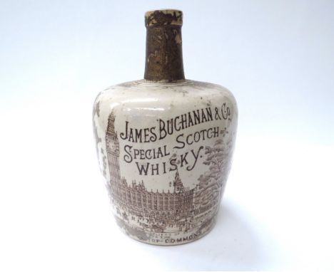 A James Buchanan &amp; Co. Special Scotch Whisky flagon / bottle with Westminster House of Commons design, traces of paintwor