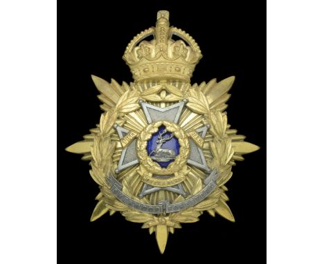 The Sherwood Foresters (Nottinghamshire and Derbyshire Regiment) Oï¬ƒcer’s Helmet Plate 1901-12. A example in silver and gilt