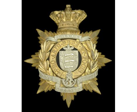 3rd Royal Guernsey Militia Officer’s Helmet Plate 1878-1901. A good example, the frontal plate being of crowned star pattern 