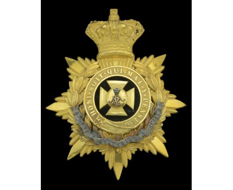 The Duke of Edinburgh’s (Wiltshire Regiment) Oï¬ƒcer’s Helmet Plate 1883-1901. A good example in silver and gilt, crowned sta