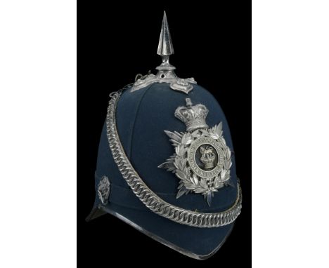 2nd King’s Own Staffordshire Militia (Light Infantry) Officer’s Green Cloth Helmet c. 1878-1881. A good quality example, the 