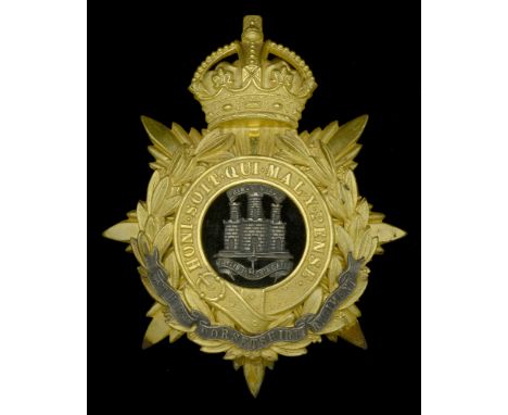 The Dorsetshire Regiment Officer’s Helmet Plate 1902-14. An fine quality example, the gilt crowned star back plate with laure