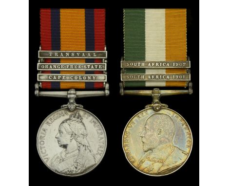 Pair: Private J. H. Carter, Oxfordshire Light Infantry  Queen’s South Africa 1899-1902, 3 clasps, Cape Colony, Orange Free St
