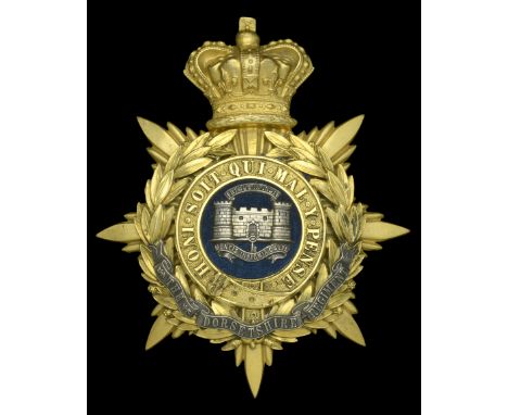 The Dorsetshire Regiment Officer’s Helmet Plate 1881-1901. A good quality example, the gilt crowned star pattern back plate w