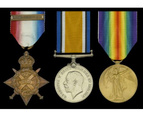 Three: Private J. W. Wood, Royal Fusiliers  1914 Star, with copy clasp (L-12961 Pte. J. W. Wood. 1/R.Fus.); British War and V