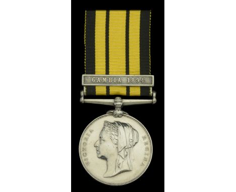 East and West Africa 1887-1900, 1 clasp, Gambia 1894 (W. George, Gunner, R.M.A. H.M.S. Raleigh) light contact marks, otherwis