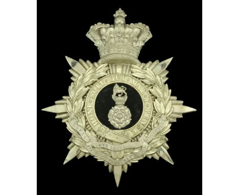 The Loyal North Lancashire Regiment 1st Volunteer Battalion Oï¬ƒcer’s Helmet Plate 1883-1901. A good example in silver plate,