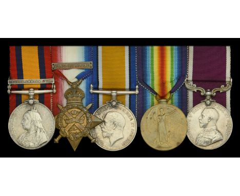 Five: Warrant Officer Class II J. Duhan, Royal Munster Fusiliers  Queen’s South Africa 1899-1902, 1 clasp, South Africa 1902 