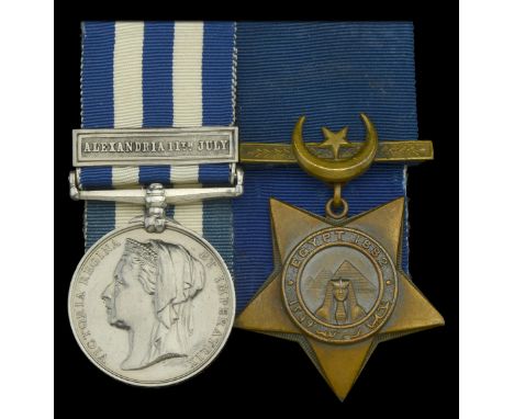 Pair: Armourer J. Willis, Royal Navy   Egypt and Sudan 1882-89, dated reverse, 1 clasp, Alexandria 11th July (J. Willis. Armr