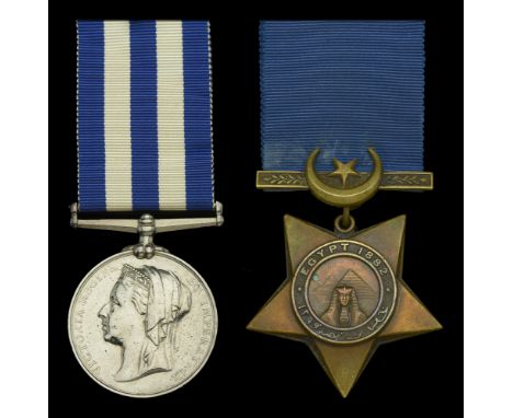 Pair: Stoker J. Stone, Royal Navy  Egypt and Sudan 1882-89, dated reverse, no clasp (J. Stone. Stkr H.M.S. “Euphrates”); Khed