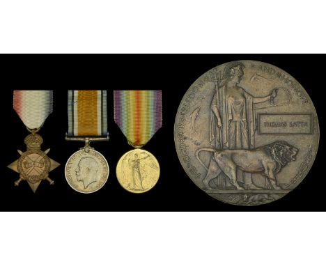 Three: Lance-Corporal T. Latta, Dorsetshire Regiment, who died of wounds on the Western Front on 7 October 1916  1914-15 Star