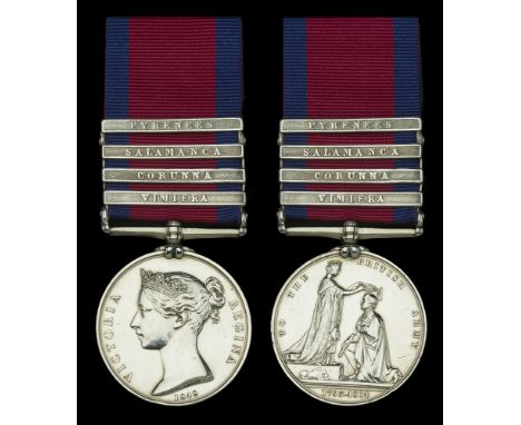 Military General Service 1793-1814, 4 clasps, Vimiera, Corunna, Salamanca, Pyrenees (Richard Beatty, 32nd Foot.) light edge b