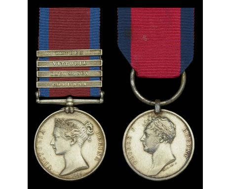 Pair: Private W. Howey, 51st Light Infantry  Military General Service 1793-1814, 4 clasps, Corunna, Salamanca, Vittoria, Orth