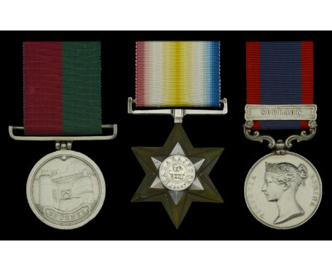 Three: Private John Ryder, 16th Lancers  Ghuznee 1839 (* J. Ryder No. 537. 16th Queens Ls. *) contempoprary engraved naming, 