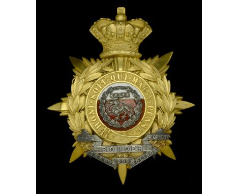 The Border Regiment Officer’s Helmet Plate 1881-84. A very fine and rare example of this short-lived pattern, the gilt crowne