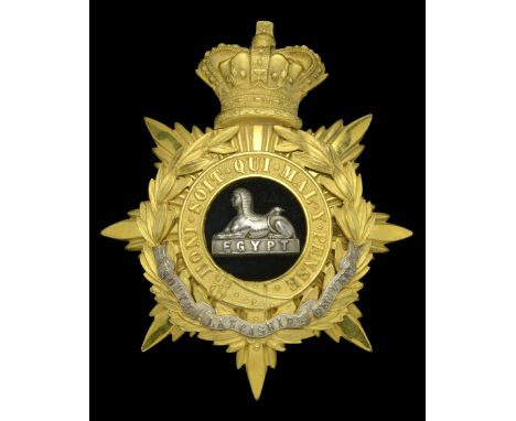 The South Lancashire Regiment Oï¬ƒcer’s Helmet Plate 1883-1901. A good example in silver and gilt, crowned star back plate wi