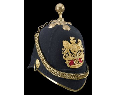 Northern Division Militia Artillery Officer’s Blue Cloth Helmet c. 1890-1902. A good quality example the blue cloth skull com