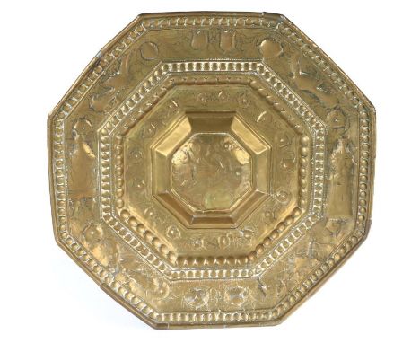                                     A late 17th century embossed brass octagonal mural light reflector, Scandinavian/Dutch, c