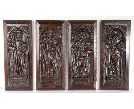 Four 16th century carved oak panels of Saints, circa 1530

Each standing beneath an arch, on a plinth, to include St. Paul, S