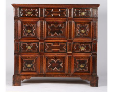A striking and good Charles II walnut, fruitwood and inlaid chest of drawers, circa 1680Of four long drawers, each with three