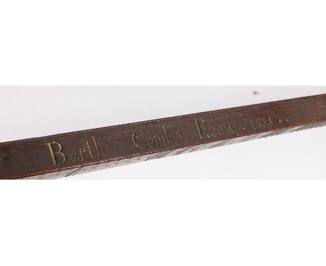 An impressive Victorian oak tally stick, dated 1853With incised calibrations and small punched motifs, inscribed ‘Barth Combe