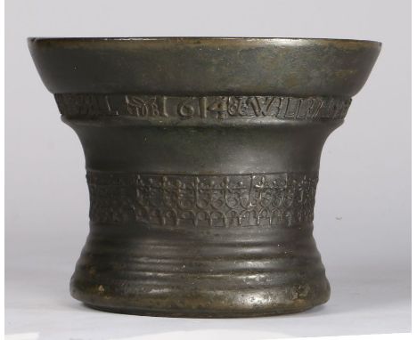 The earliest recorded Whitechapel Foundry mortar:  An exceptional and large James I bronze mortar, dated 1614, by William Car