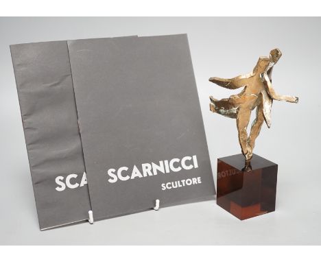 Emanuele Scarnicci (b.1916-?), a cast bronze abstract figure, with exhibition catalogues, 20cm