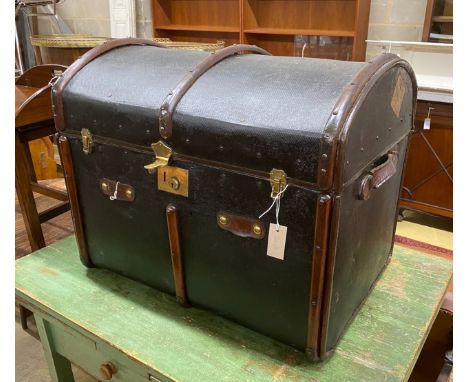 A Victorian leather domed top trunk, length 75cm, depth 52cm, height 62cm