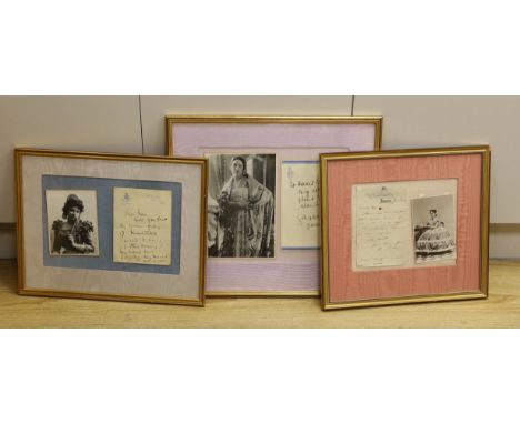 Opera interest - Three autograph letters and photographs of Adelin Patti, Nellie Melba and Geraldine Farrar, framed