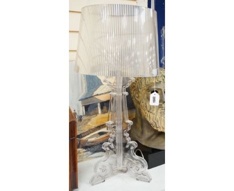 An ornate perspex table lamp and shade, 78cms high