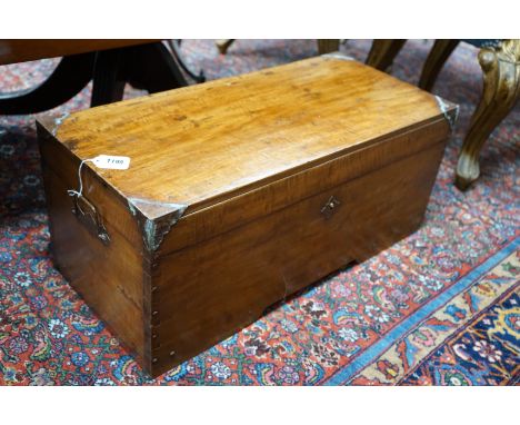 A small brass mounted hardwood trunk, length 75cm, depth 34cm, height 32cm