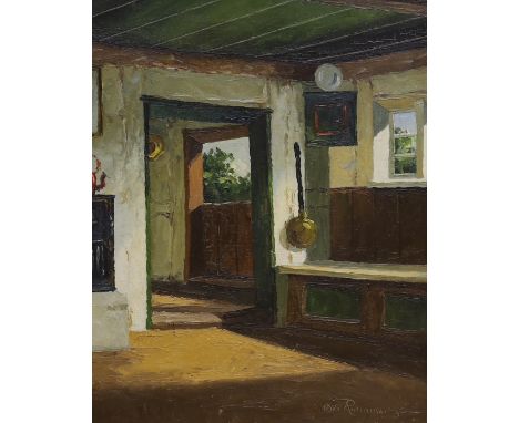 O. Rasmussen, oil on canvas, Cottage interior, signed, 49 x 39cm