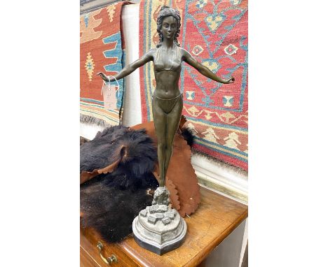 An Art Deco style bronze female bather, height 71cm