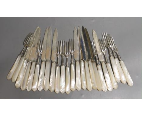 Twelve pairs of George V mother of pearl handled fruit eaters, George Howson, Sheffield, 1933.