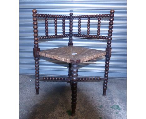 Late victorian arts and crafts Turned Bobbin Oak Rush Seated corner chair circa 1890 (68cm H) 