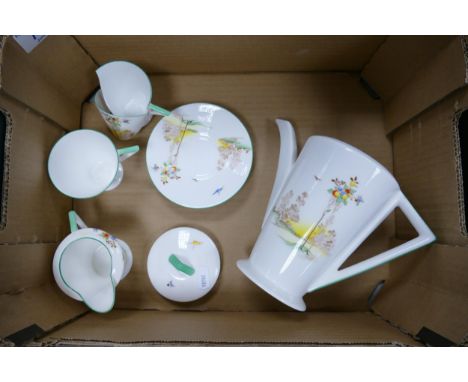 Shelley Eve Shaped 2235 patterned Coffee pot, cream jugs &amp; cups &amp; saucers (1 cup damaged) 