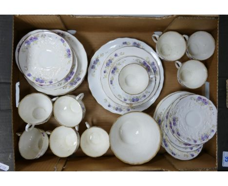 Pointons violet pattern tea set, to include cups &amp; saucers, side plates etc ( some damages) 