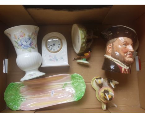 A mixed collection of ceramic items to include Aynsley vase and mantel clock, Royal Doulton 2nds large character jug Henry VI