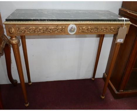 A 20th century gilt wood console table and mirror with marble top 